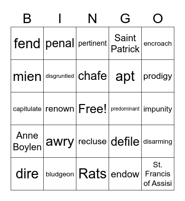 8th Grade Bingo Unit 9 Bingo Card