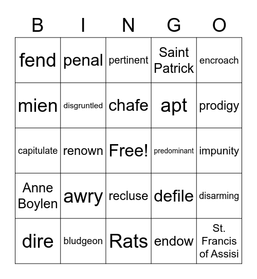 8th Grade Bingo Unit 9 Bingo Card
