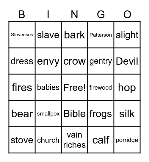 Lyddie Chapters 1-8 Review Bingo Card