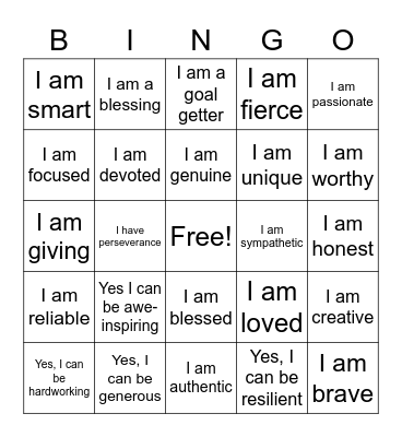 Yes, I Can! BINGO Card