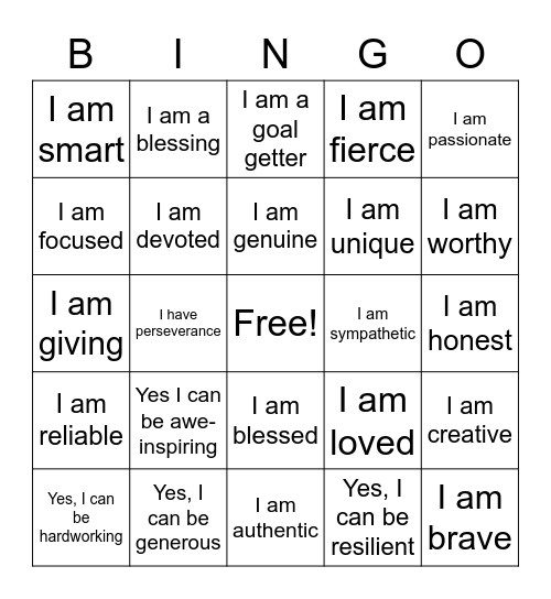 Yes, I Can! BINGO Card