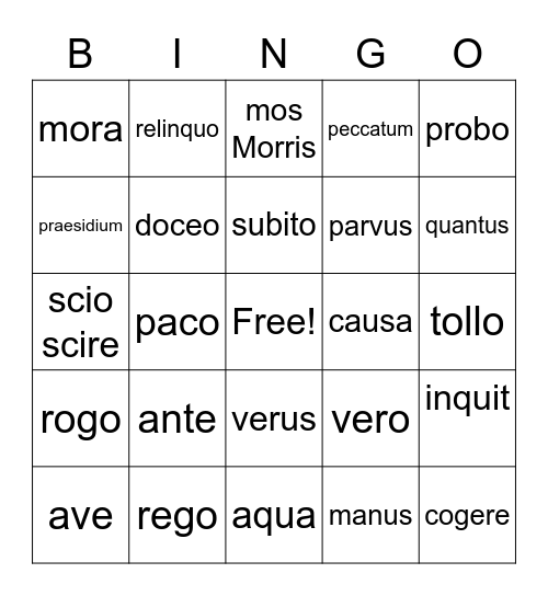 Latin Bingo Card