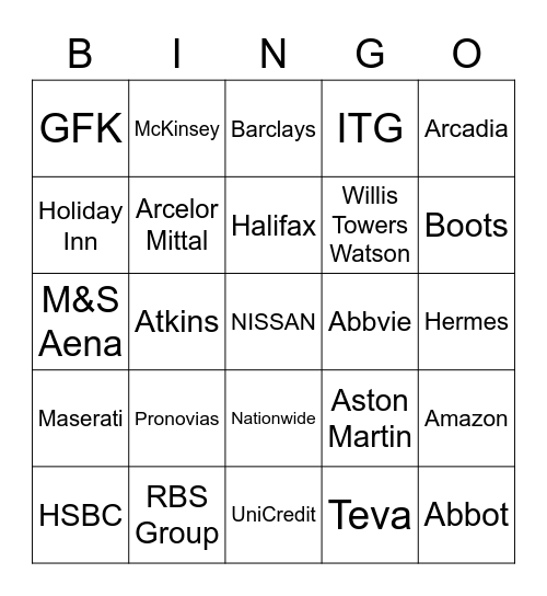 Principle Brands Bingo Card