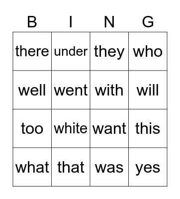 Sight Words #4 Bingo Card