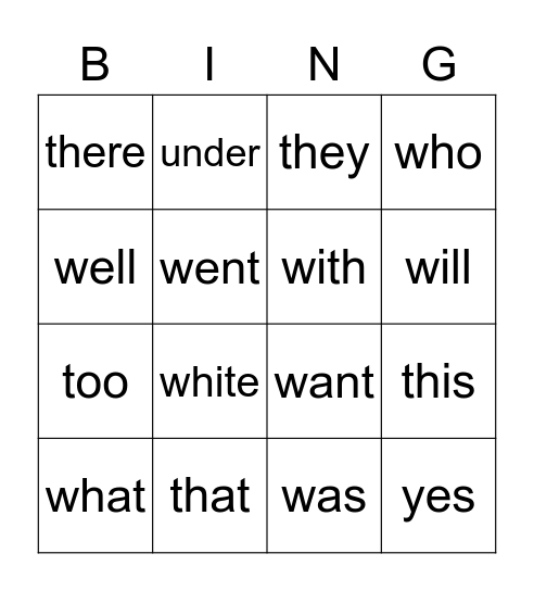 Sight Words #4 Bingo Card