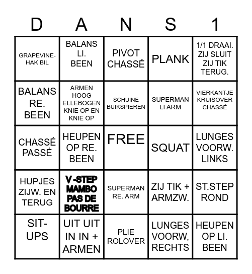 Dans 1 Bingo Card