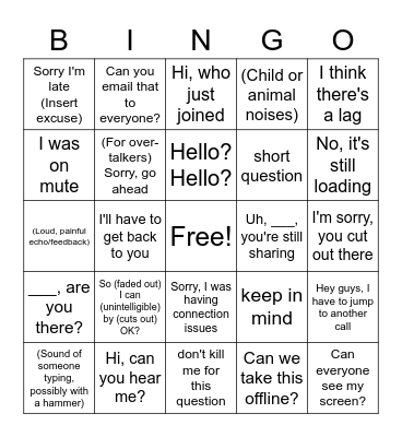 Conference Call Bingo Card