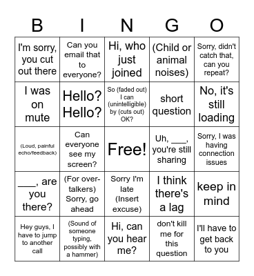 Conference Call Bingo Card