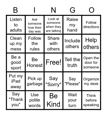 RESPECT Bingo Card