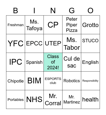 Class of 2024 Bingo Card