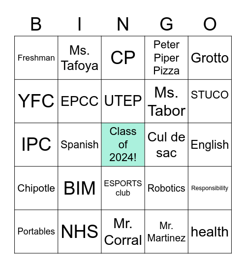 Class of 2024 Bingo Card