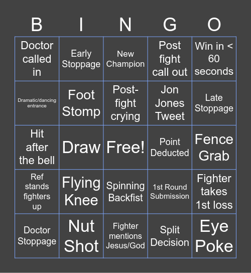 MMA Chat Bingo - UFC 260 Bingo Card
