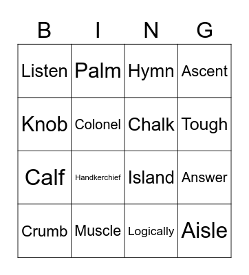 Silent Letters Bingo Card