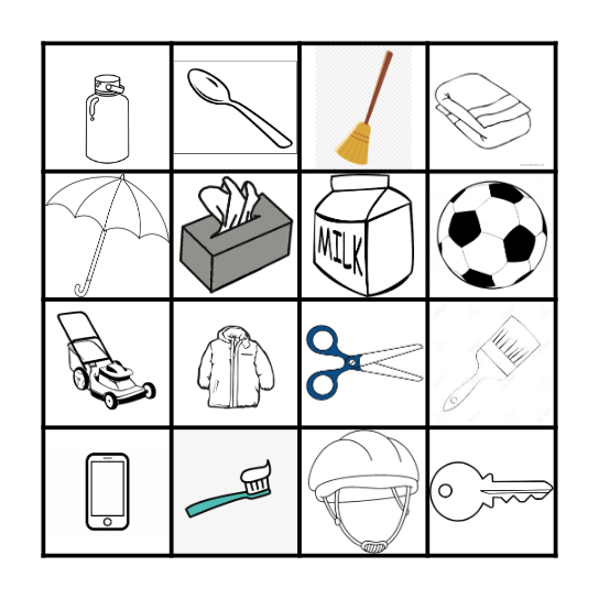 Function of Objects Bingo Card