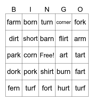 R Controlled Bingo Card