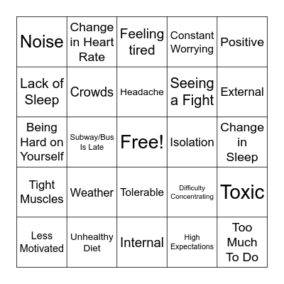 Stress Bingo Card