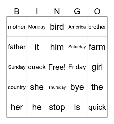 Untitled Bingo Card