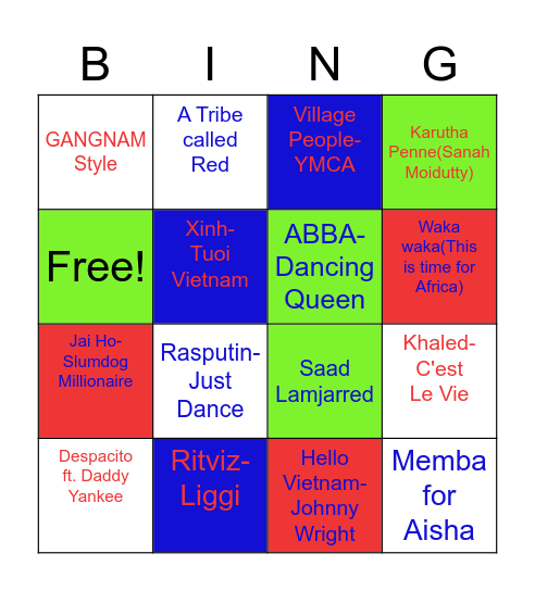 Musical Bingo Card