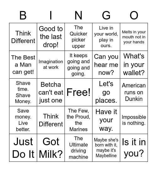 COMPANY SLOGANS Bingo Card