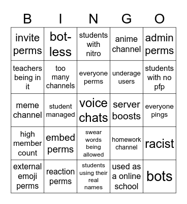 School Discord Bingo Card