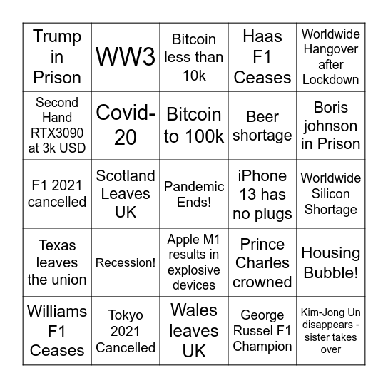 2021 Board Bingo Card