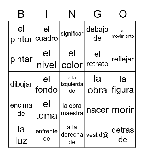 Vocabulario del Arte Bingo Card