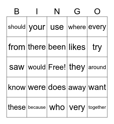 SPRING SIGHTWORDS 1st Bingo Card