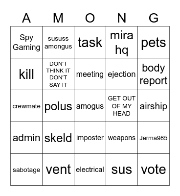 amogus Bingo Card