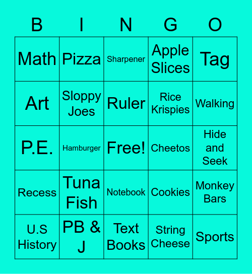 Life of a 5th Grader Bingo Card