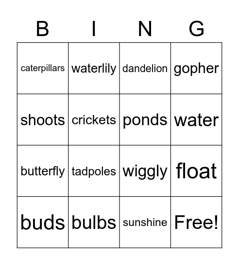 spring has sprung Bingo Card
