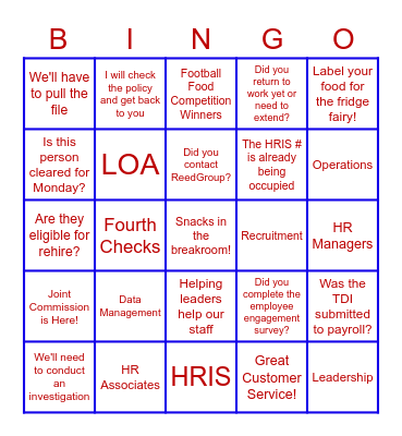 Healthcare HR Week! Bingo Card