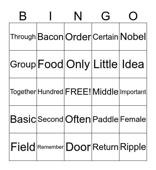 Treasures Unit 5 Bingo Card