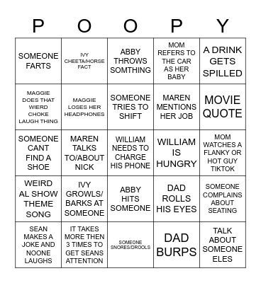 SMELLY FAMILY Bingo Card