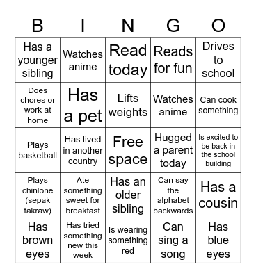 Get to know you bingo Card