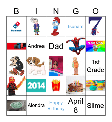 Alyssa's 7th Birthday Bingo Card