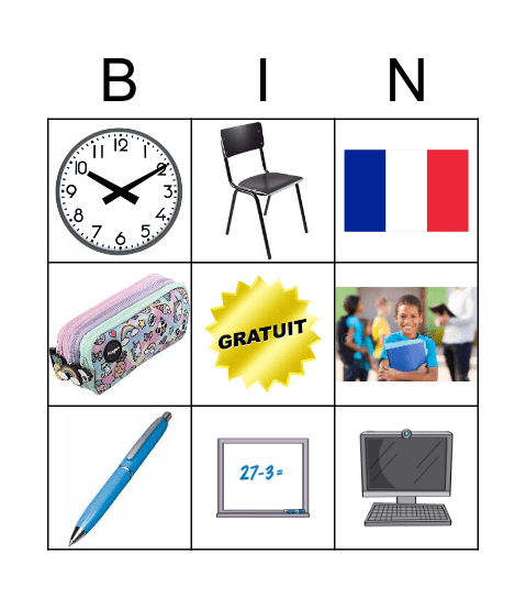 Classroom Objects Bingo Card