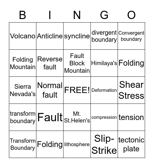 Mountains Bingo Card