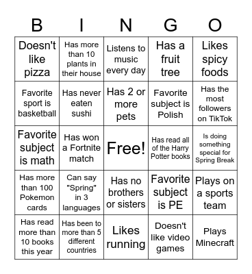 Spring Bingo! Bingo Card