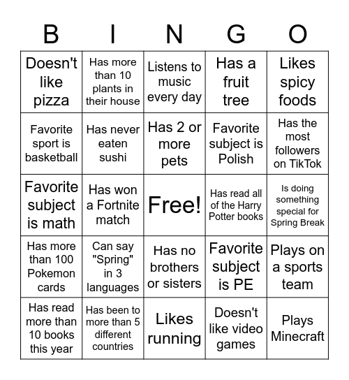 Spring Bingo! Bingo Card