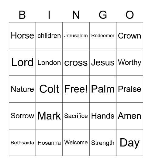 March 28 Worship Bingo  (Listen for words during worship and check them off when you hear them)  Just for fun - no prizes Bingo Card