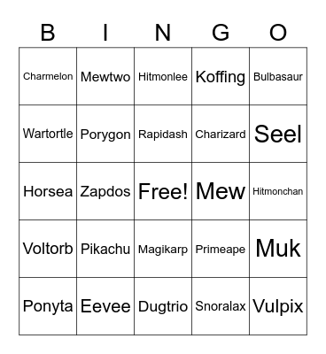 Gen 1 Pokemon Bingo Card