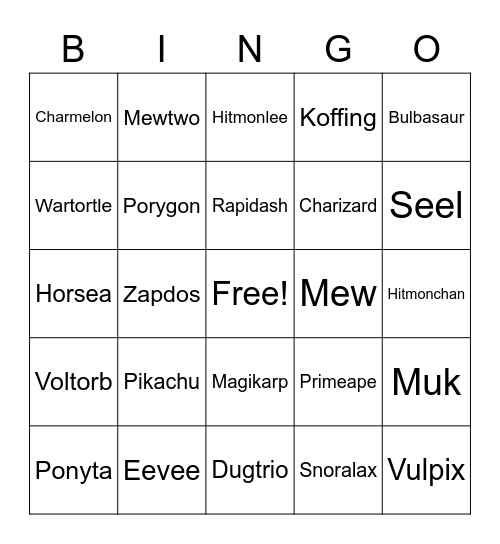 Gen 1 Pokemon Bingo Card