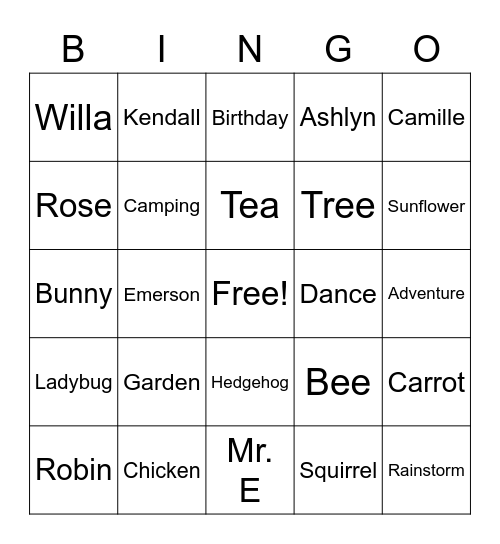 Wellie Wisher Bingo Card