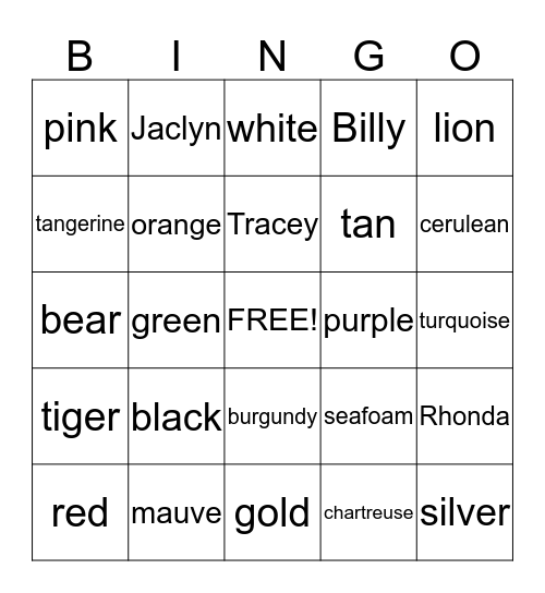 Simple Words Bingo Card