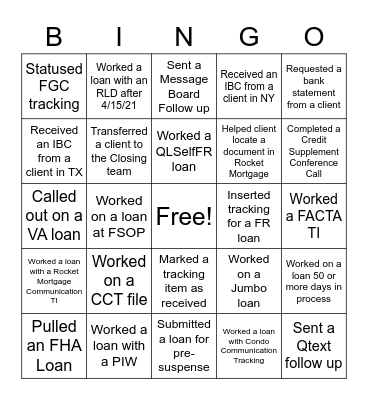 Virtual Loan Bingo Card