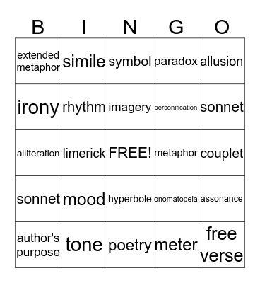 Poetry Devices Bingo Card