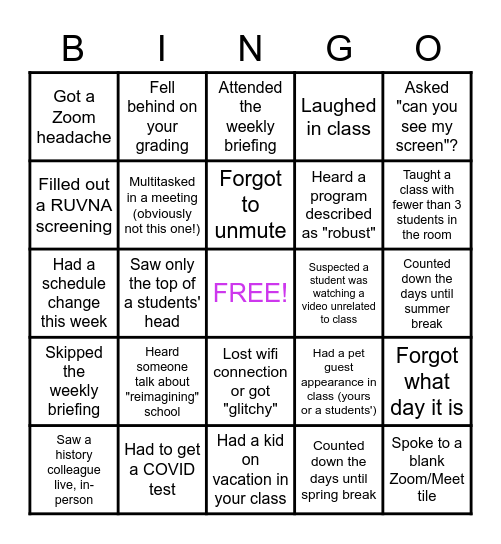 GFS Bingo Card