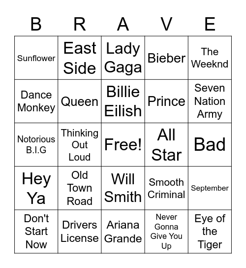 Braves Bingo Card