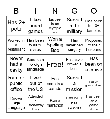 Spring Creek 7th Get to Know You Bingo Card