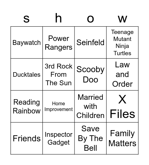 90s Tv Bingo Card